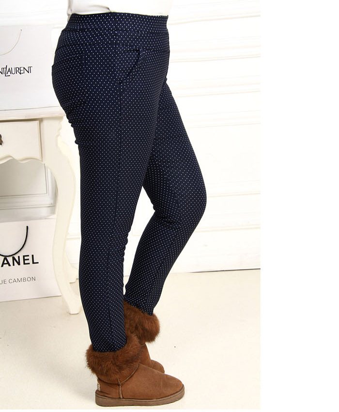 PreOrderคนอ้วน - เลคกิ้งกันหนาวแฟชั่นคนอ้วน ไซส์ใหญ่ ผ้าฝ้ายโพลิเอสเตอร์ลายจุด ข้างในเป็นผ้ากำมะหยี่ สี : น้ำเงินลายจุด / ดำลายชาแนล / น้ำเงินลายชาแนล