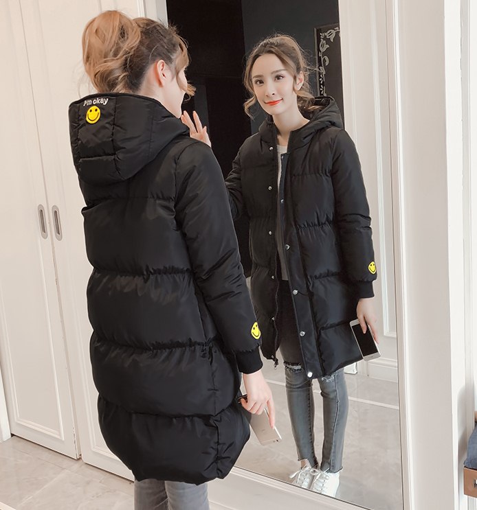 LD009 - เสื้อกันหนาว - เสื้อผ้าร่มบุนวม มีHood แต่งอิโมชั่นและตัวหนังสือ สี : ดำ / เขียว