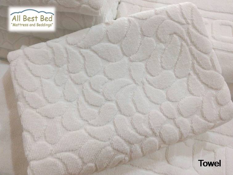 ผ้าขนหนูโรงแรม ขนคู่ สีขาว Pure Cotton100% เกรด A ทอขอบในตัว