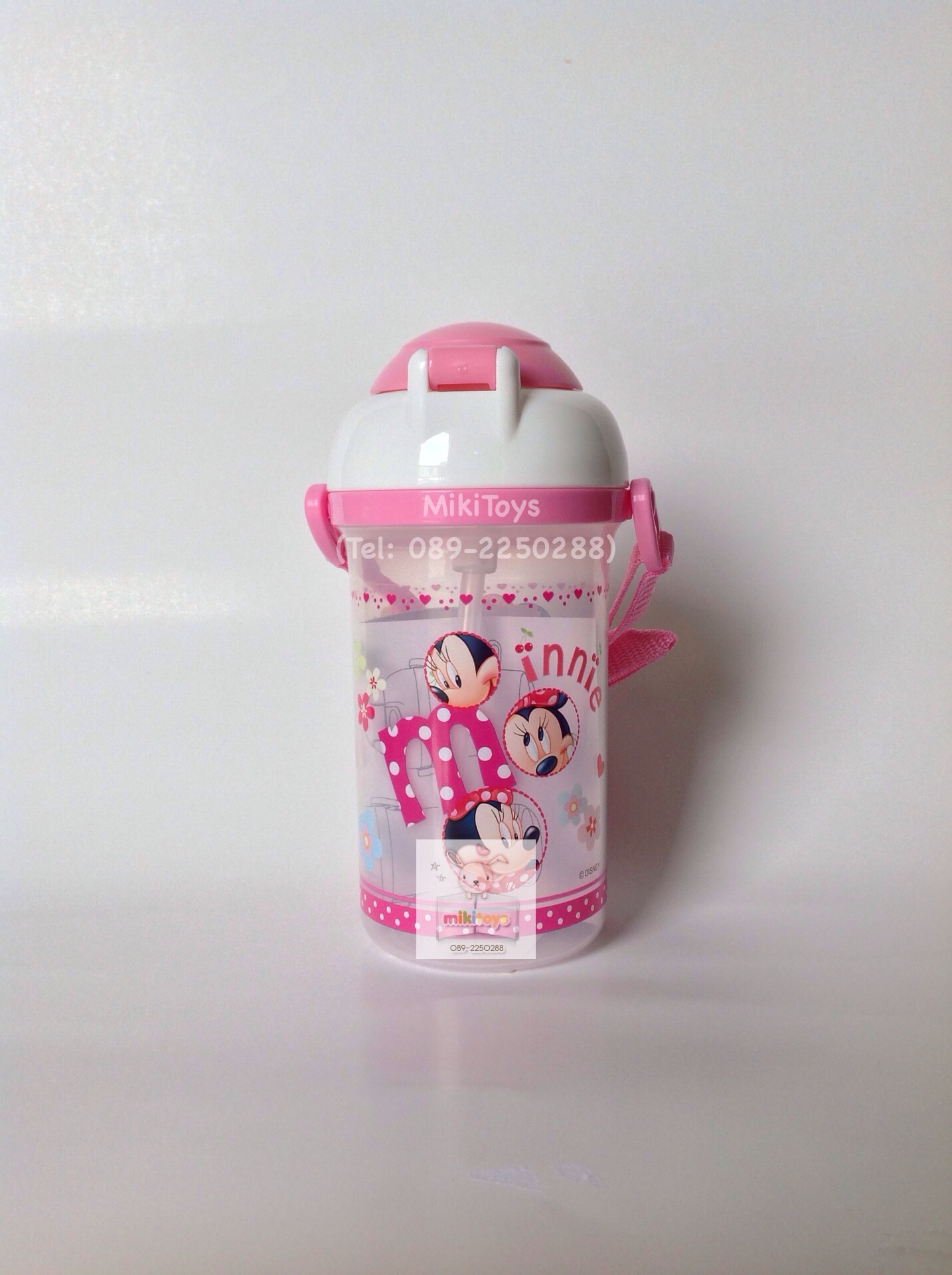 กระติกน้ำ Disney รุ่น Minnie Mouse สีชมพู หลอดในตัว ฝาเด้ง