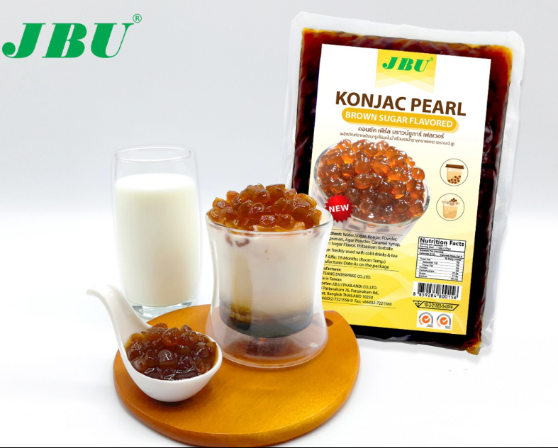 ไข่มุกบุกรสบราวน์ชูการ์แบบสำเร็จรูปพร้อมทาน Konjac Pearl Brown Sugar ตรา JBU (ยกลัง 12 กก.)