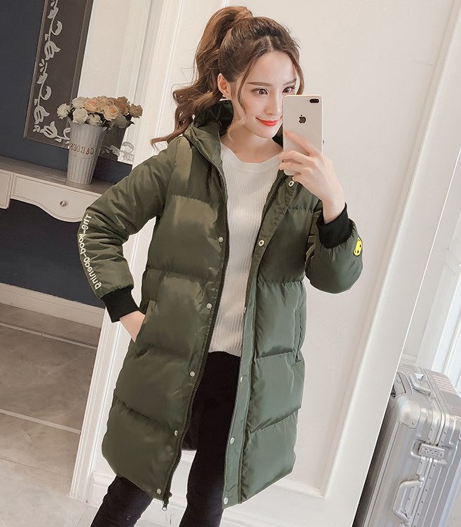 LD009 - เสื้อกันหนาว - เสื้อผ้าร่มบุนวม มีHood แต่งอิโมชั่นและตัวหนังสือ สี : ดำ / เขียว