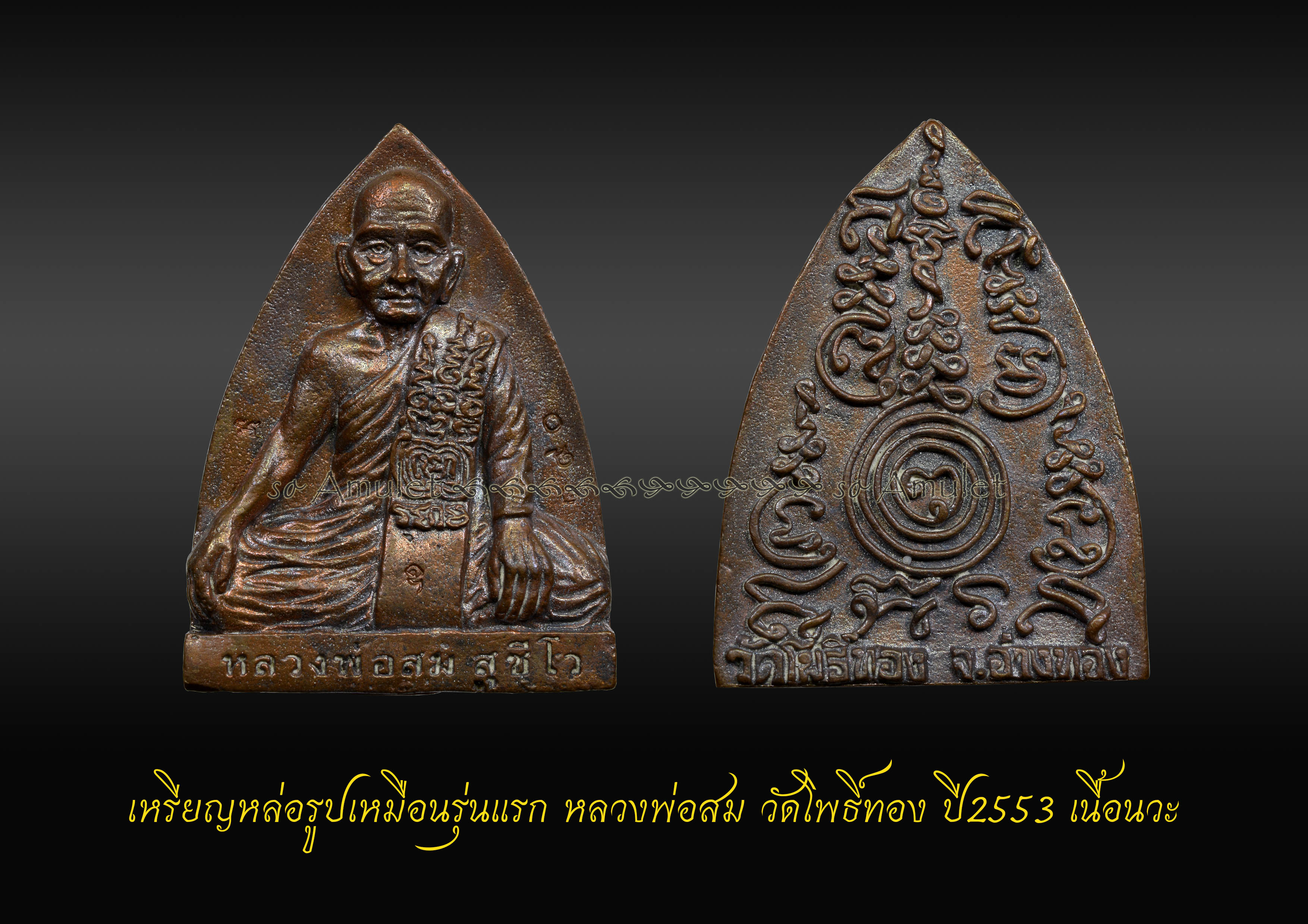 เหรียญหล่อรูปเหมือนรุ่นแรกหลวงพ่อสม วัดโพธิ์ทอง ปี2553 เนื้อนวะ