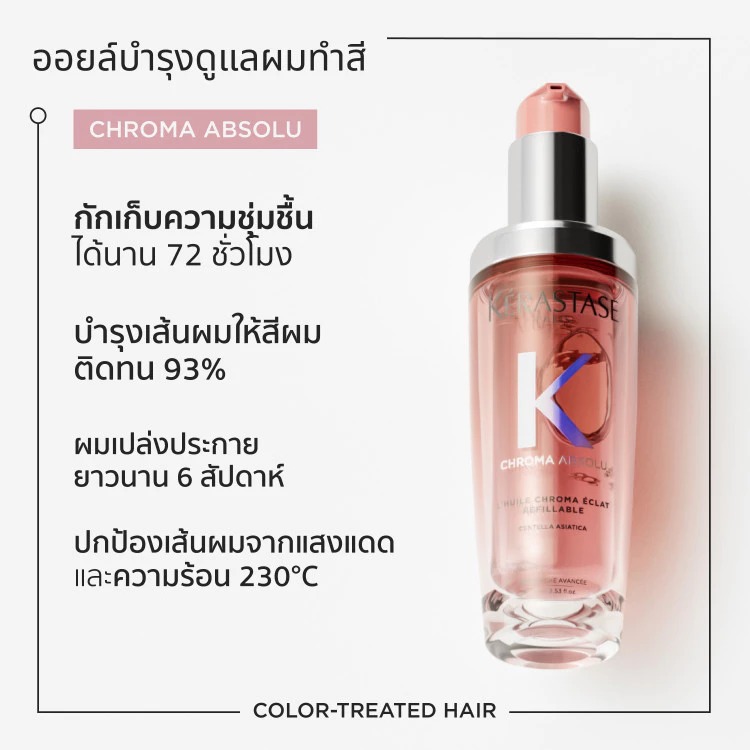Kerastase L'Huile Chroma Éclat Chroma Absolu ขนาด 30ml ออยล์บำรุงเส้นผมสำหรับผมทำสี ช่วยให้สีผมติดทนนาน เงางามและกลิ่นหอมน่าหลงใหล