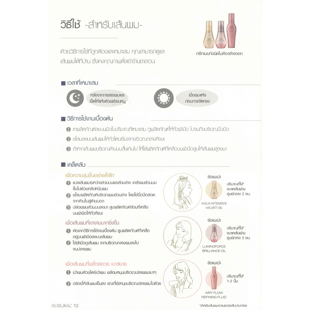 SHISEIDO SUBLIMIC Aqua Intensive Treatment (W) Weak 250ml สำหรับผมแห้งเสีย ขาดความชุ่มชื้น ผมทำเคมีซ้ำซ้อนหรือผมเส้นใหญ่