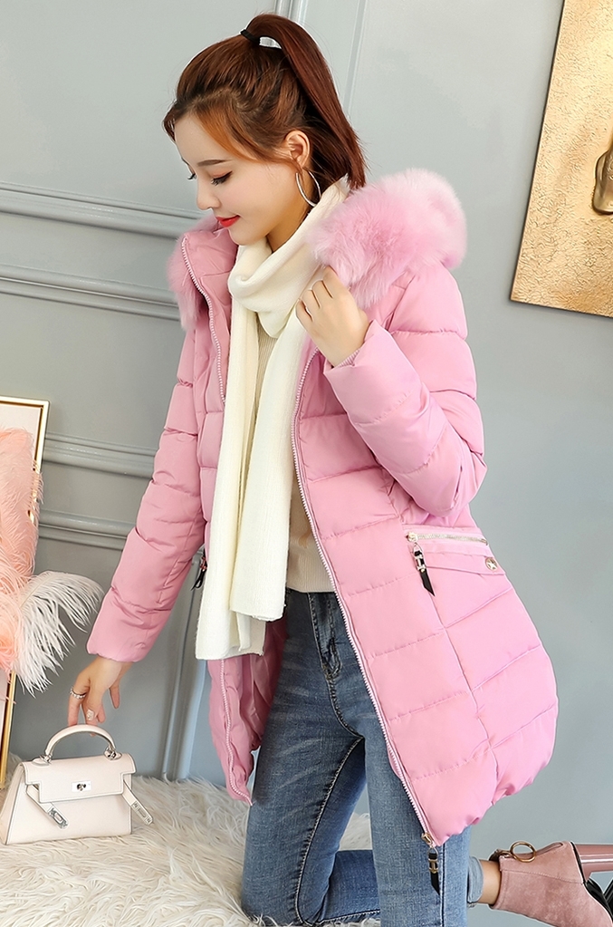 Pre190003 - PreOrder - เสื้อกันหนาว โค้ทผ้าร่มบุนุ่น มี 5 สี Hood เฟอร์ ถอดได้ สี : น้ำตาล / เทา / ดำ / แดง / ชมพู