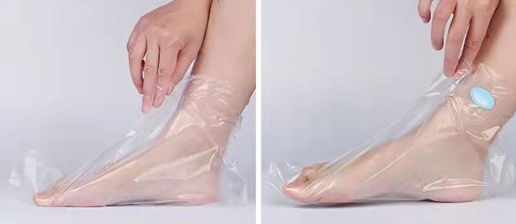ถุงสปาเท้า ถุงพลาสติกสวมเท้า-รองเท้ากันเปื้อน มีหูยื่นสำหรับติดเทปกันหลุด (มีเทปในชุด) แพ็ค 98-100 ชิ้น