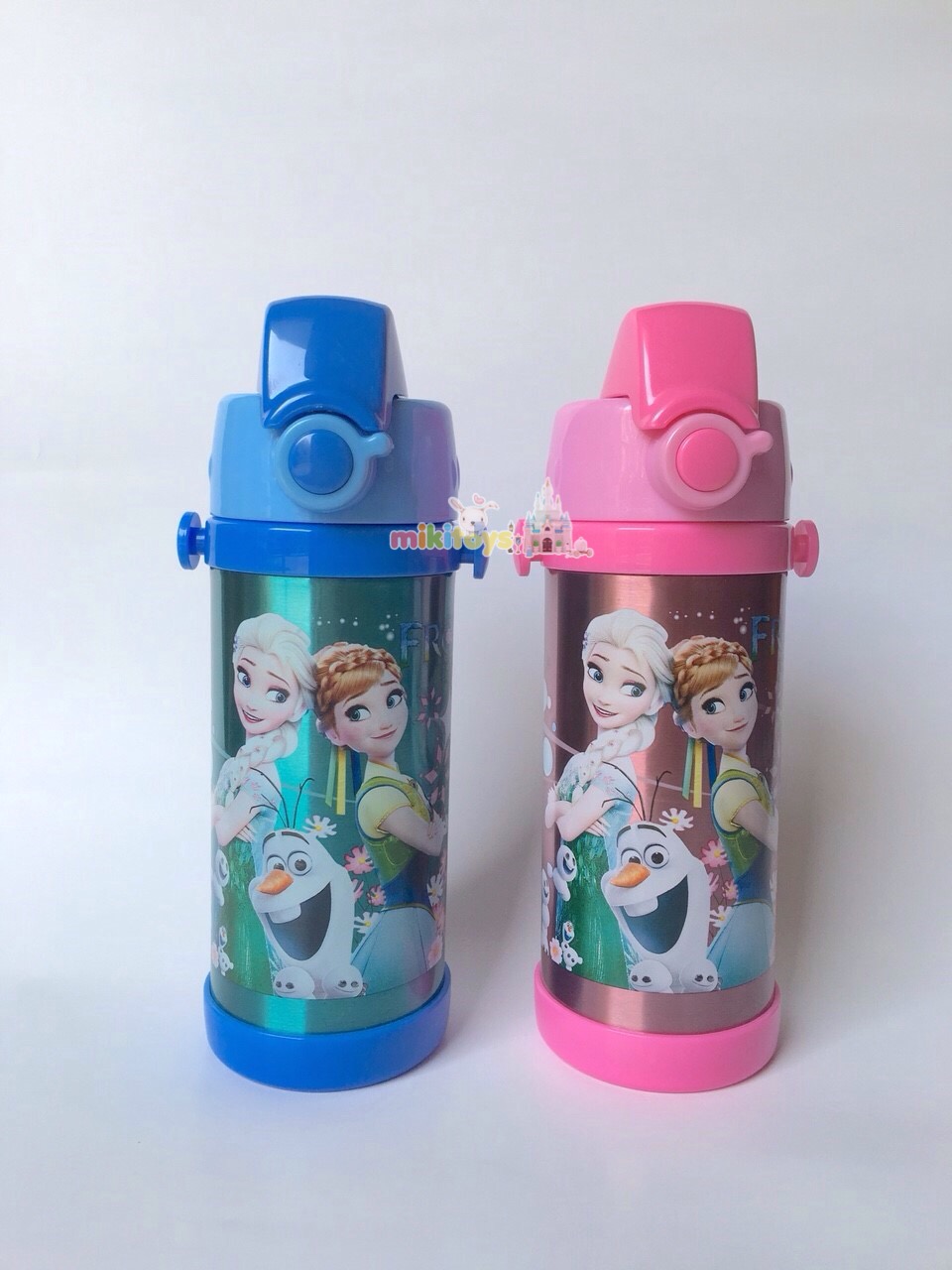 กระติกน้ำ โฟรเซ่น FROZEN Fever ลายใหม่ #Blue สีฟ้าสวยมากค่ะ ขนาด350ml. รุ่นกดแล้วฝาเด้ง พร้อมตัวล็อค2ชั้น เก็บอุณหภูมิ