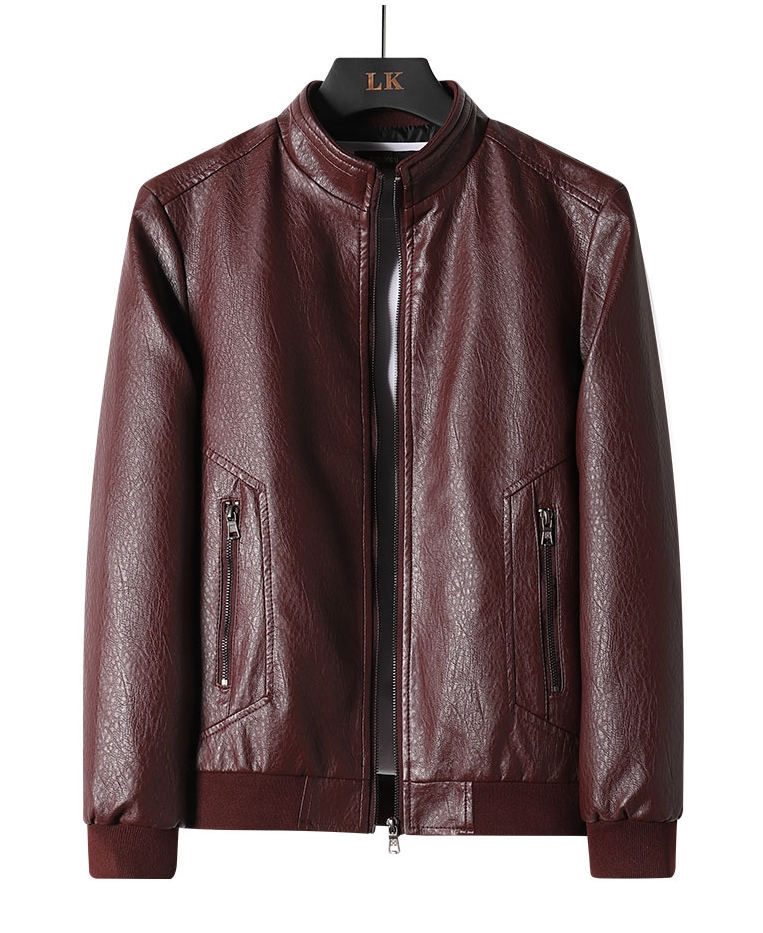 COM-004 เสื้อกันหนาวผู้ชาย หนังPU เรียบ ๆ สี ดำ / น้ำตาล / ไวน์แดง