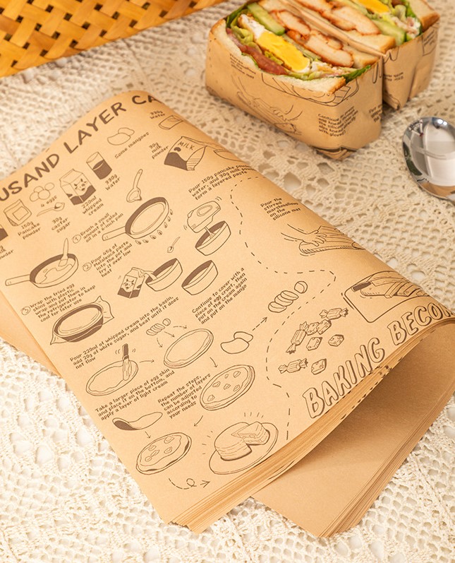กระดาษไขรองอาหาร (Greaseproof paper) เคลือบกันน้ำ-น้ำมัน ขนาด 28x38 ซม. แบบแพ็ค 50 ชิ้น