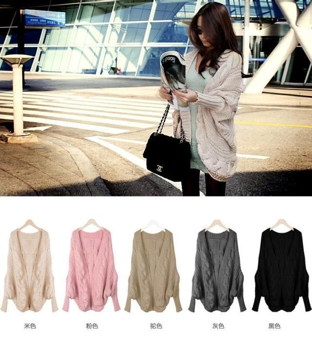 Pre Order - เสื้อกันหนาวแฟชั่น ทรงค้างคาว แบบหลวมคุมไหล่ เป็นผ้าถักนิตติ่ง สีแดง / สีดำ / สีเทา / สีชมพู / สีกากี