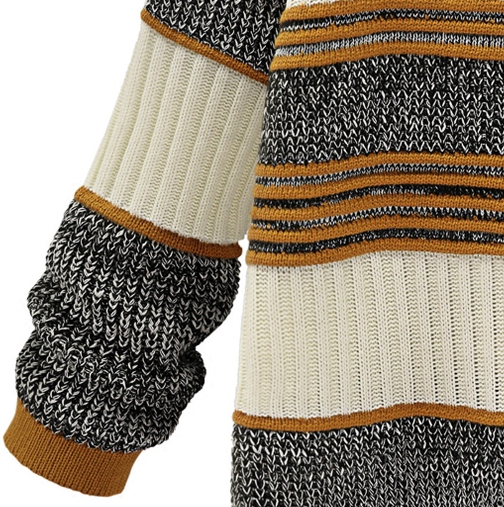 PreOrderคนอ้วน - เสื้อไหมพรมกันหนาวไซส์ใหญ่ เสื้อไหมพรมคอเต่ายืด ตัวยาว ลายถักสวย สีครีมดำ