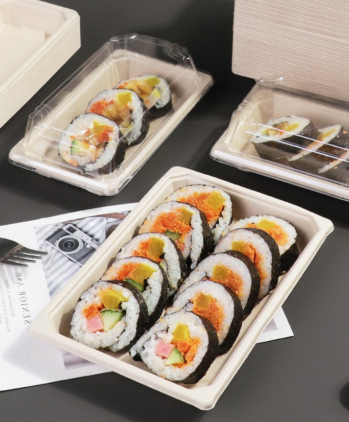 กล่องซูชิ-ขนม-เค้ก กระดาษเคลือบกันน้ำ-น้ำมัน ฝาใส แพ็ค 50 ชิ้น