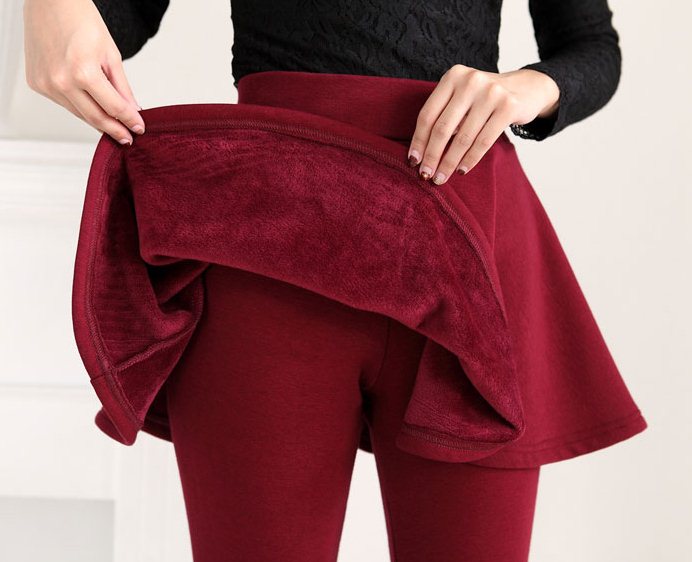 PreOrderคนอ้วน - กระโปรง+เลคกิ้งกันหนาวแฟชั่น ผ้าฝ้ายโพลิเอสเตอร์ ข้างในเป็นผ้ากำมะหยี่เก็บความร้อน สี : เทาอ่อน / ไวน์แดง / ดำ