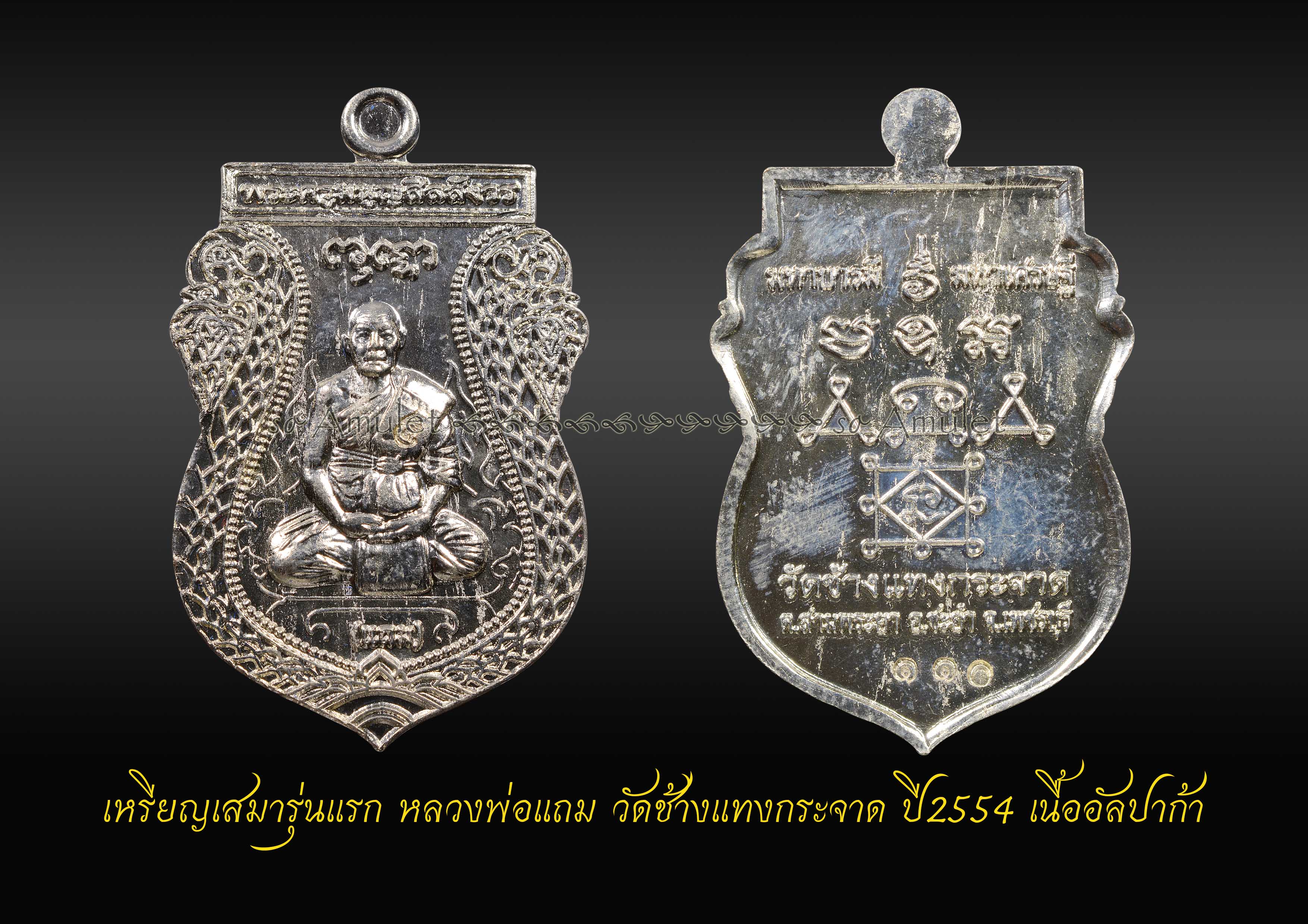 เหรียญเสมารุ่นแรก หลวงพ่อแถม วัดช้างแทงกระจาด ปี2554 เนื้ออัลปาก้า