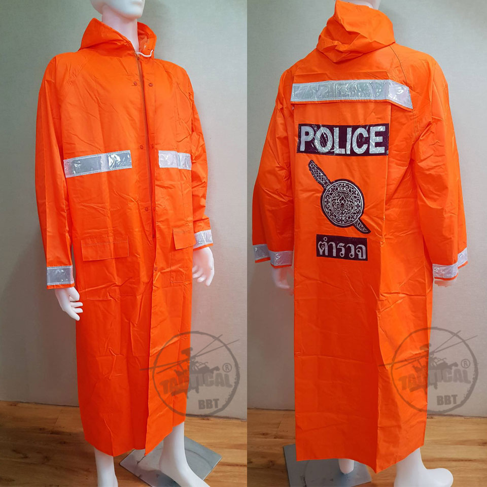 เสื้อกันฝนโค้ด สีส้ม POLICE (ผ้าดี)