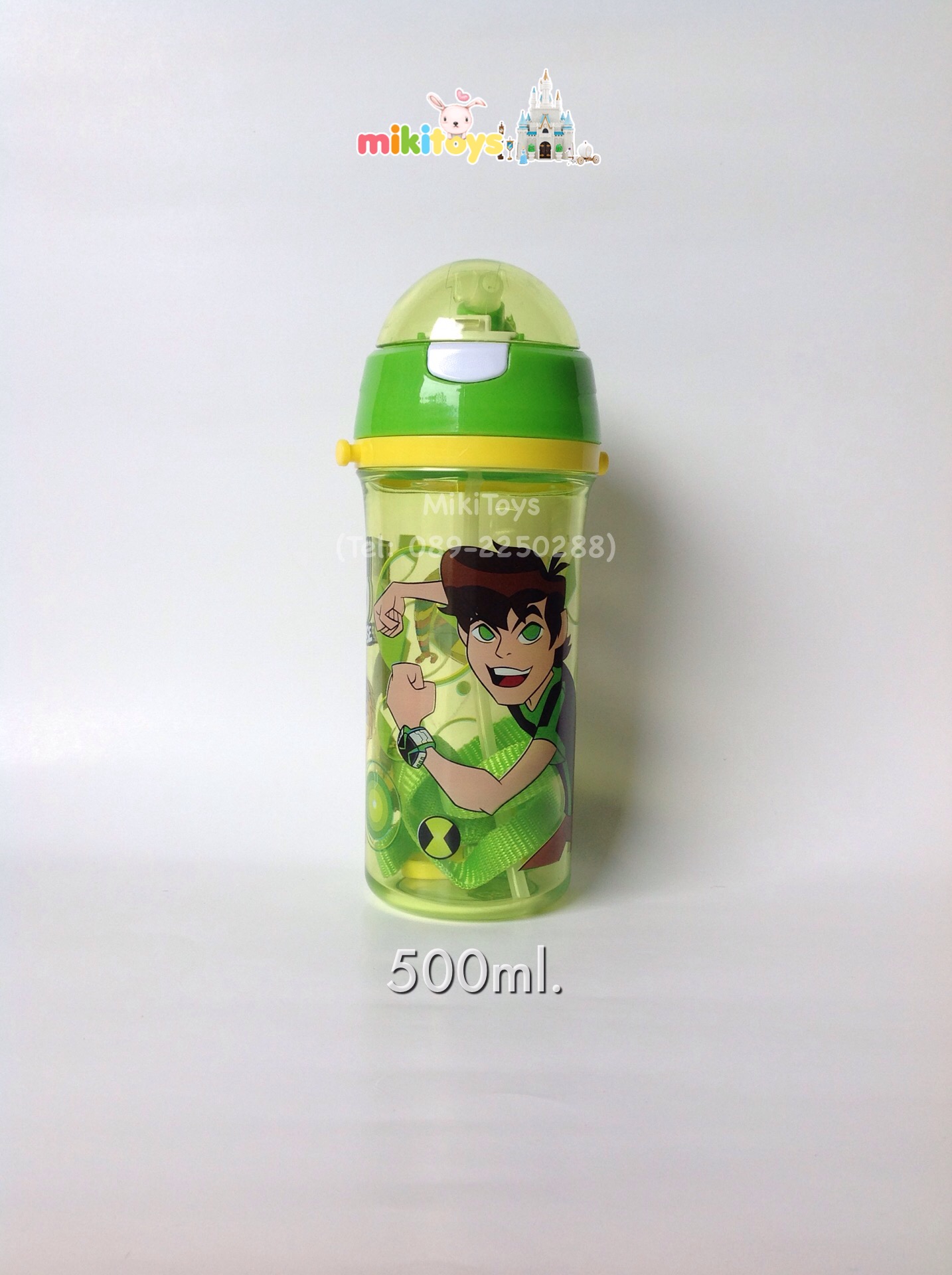 กระติกน้ำ Ben10 เบนเทน แบบธรรมดา ไม่เก็บอุณหภูมิ ขนาด500ml. สีเขียวใส