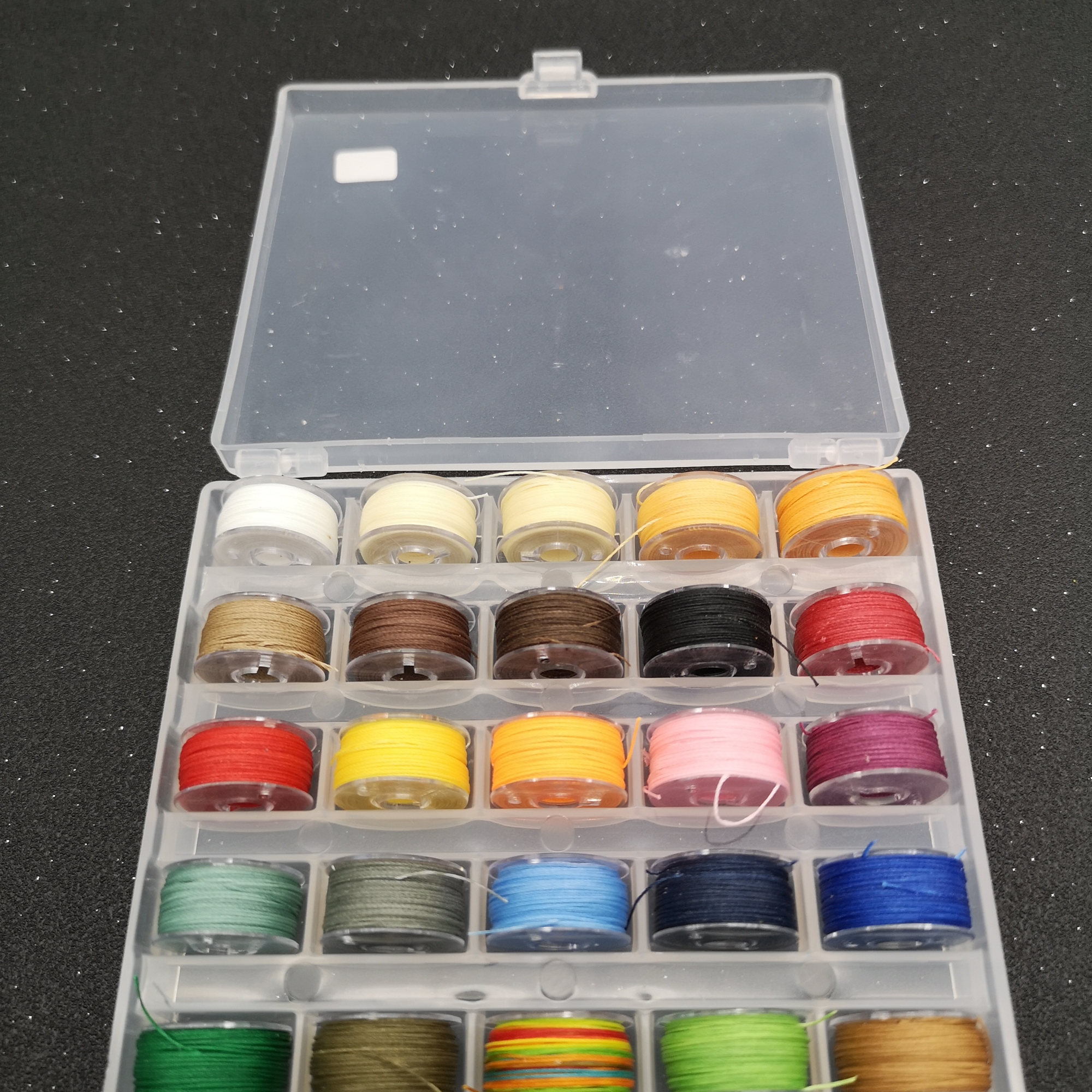 ชุดด้ายกลมเคลือบแวกซ ม้วนเล็ก ขายยกกล่อง 25 สี สุดคุ้ม