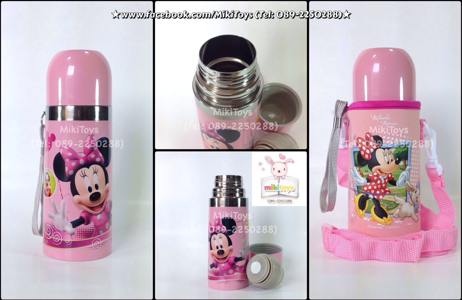 กระติกน้ำสำหรับเด็ก มินนี่เมาส์ สีชมพูสวยๆ Minnie Mouse เก็บอุณหภูมิร้อน-เย็น แบบกดปุ่มยกเท ฝาเป็นแก้วค่ะ ^^