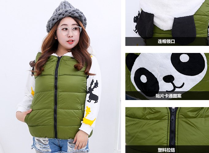 PreOrderคนอ้วน - เสื้อกั๊กกันหนาวแฟชั่น ไซส์ใหญ่ คนอ้วน ทรงแพนด้า พิมพ์หน้าแพนด้าด้านหลัง มีHoodแพนด้า สี : เขียวทหาร / ส้ม / เขียวเรืองแสง / เขียว / ดำ