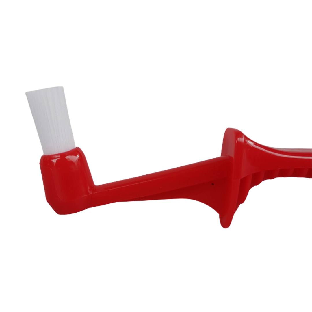 แปรงล้างหัวกรุ๊ปด้ามหนา มีช้อนตักผง ตรงปลายด้าม สีแดง รหัส 1404