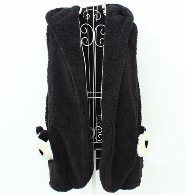 Pre Order - เสื้อกันหนาว-เสื้อเวตเตอร์แฟชั่น หนานุ่ม กระเป๋าสองข้างเป็นหมีแพนด้าน่ารัก สีดำ / สีน้ำตาล / สีขาว