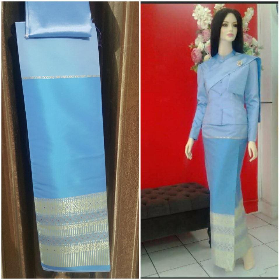 ผ้าไหมสังเคราะห์จัดชุด สีฟ้า