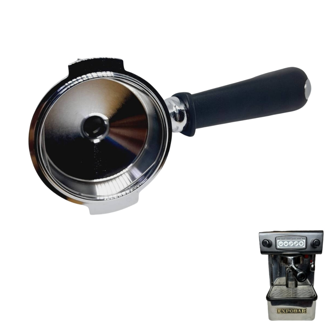 อะไหล่ด้ามชงกาแฟ Expobar พร้อมทางน้ำไหลสองทาง แบบด้ามโค้งเต็ม ไม่รวมตะแกรง หนัก 500 กรัม รหัส 2716