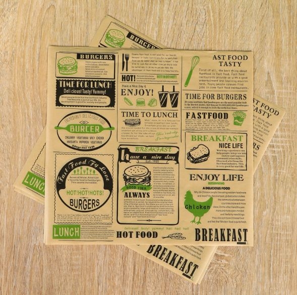 กระดาษไขรองอาหาร (Greaseproof paper) เคลือบกันน้ำ-น้ำมัน ไซส์ 28.5x30.5 ซม. (แพ็คละ 100 แผ่น)