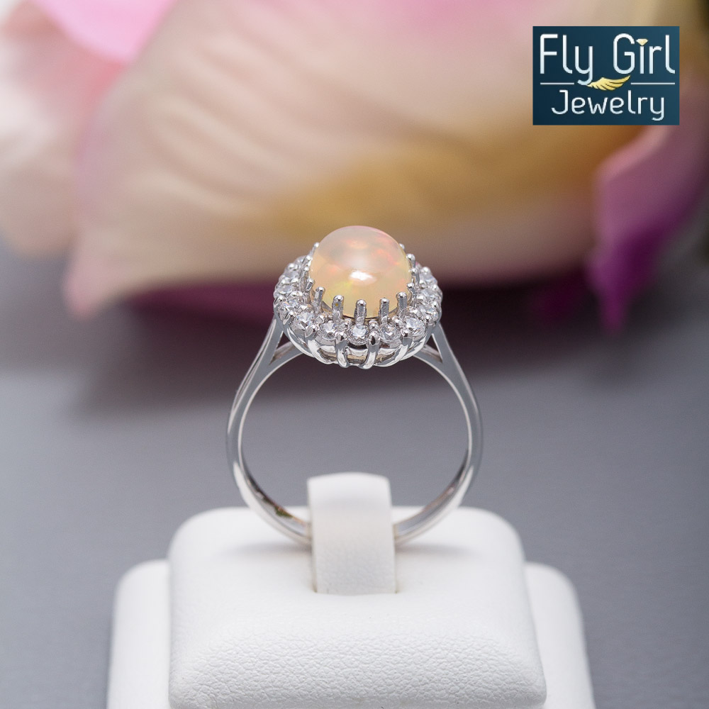 แหวนพลอยโอปอลแท้(ราศีตุลย์)สีรุ้งสวยงาม พลอยเทพเจ้าแห่งความรักและความหวัง