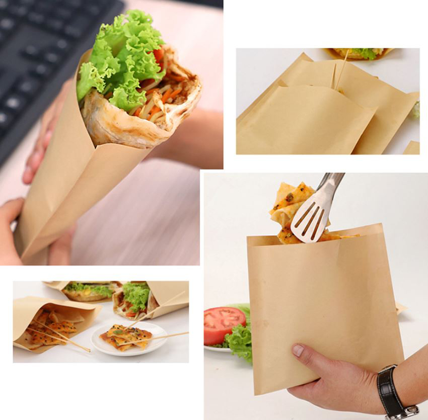 ซองกระดาษเคลือบกันน้ำ-น้ำมัน Food Grade สำหรับใส่อาหารทอด-อบ-ย่าง แพ็ค 100 ชิ้น