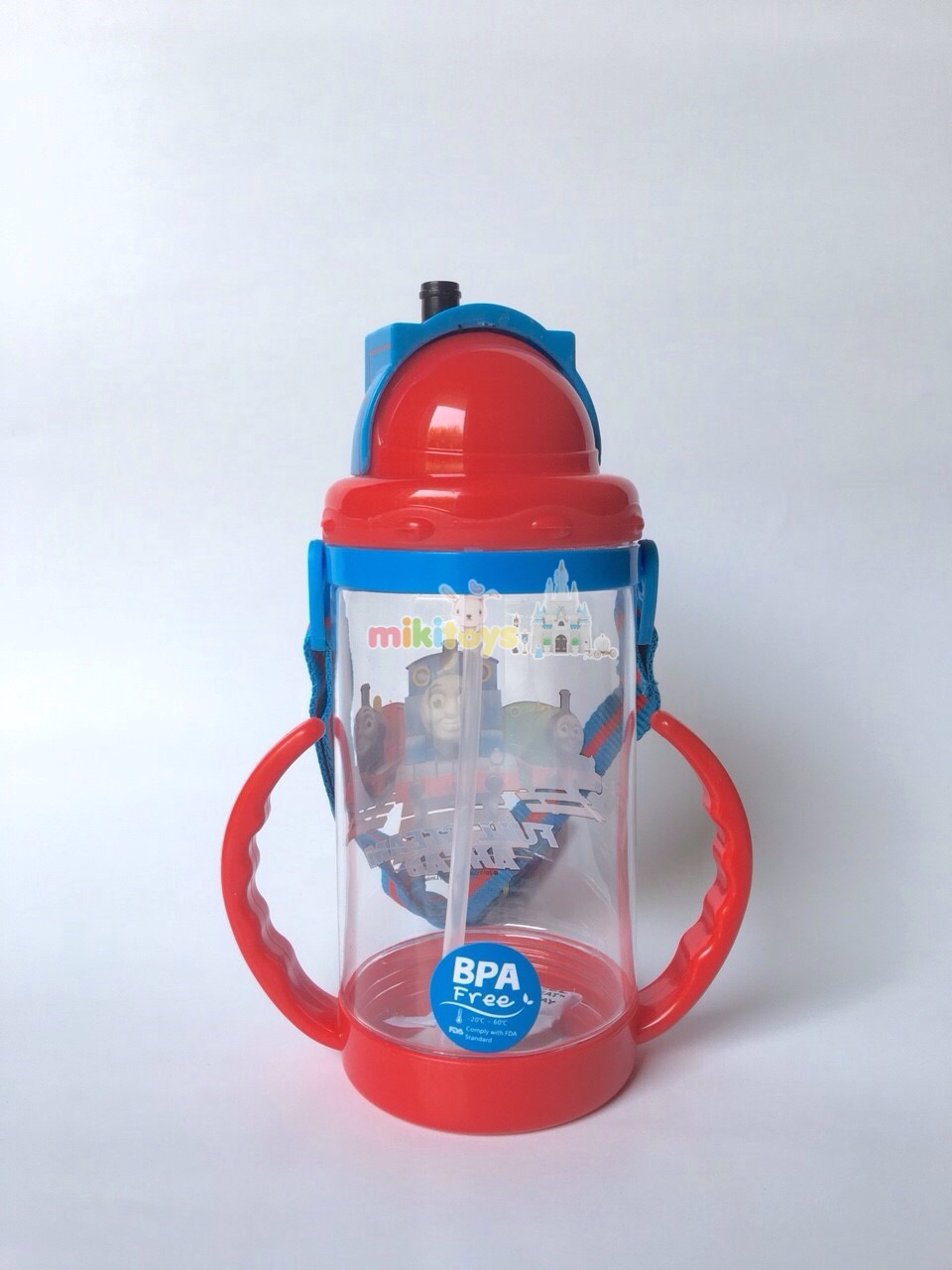 กระติกน้ำพร้อมหูจับ Thomas&Friends 3D (Thomas สีฟ้า-แดง) ฝาเลื่อน3D หลอดในตัว**BPA Free ปลอดภัยค่ะ