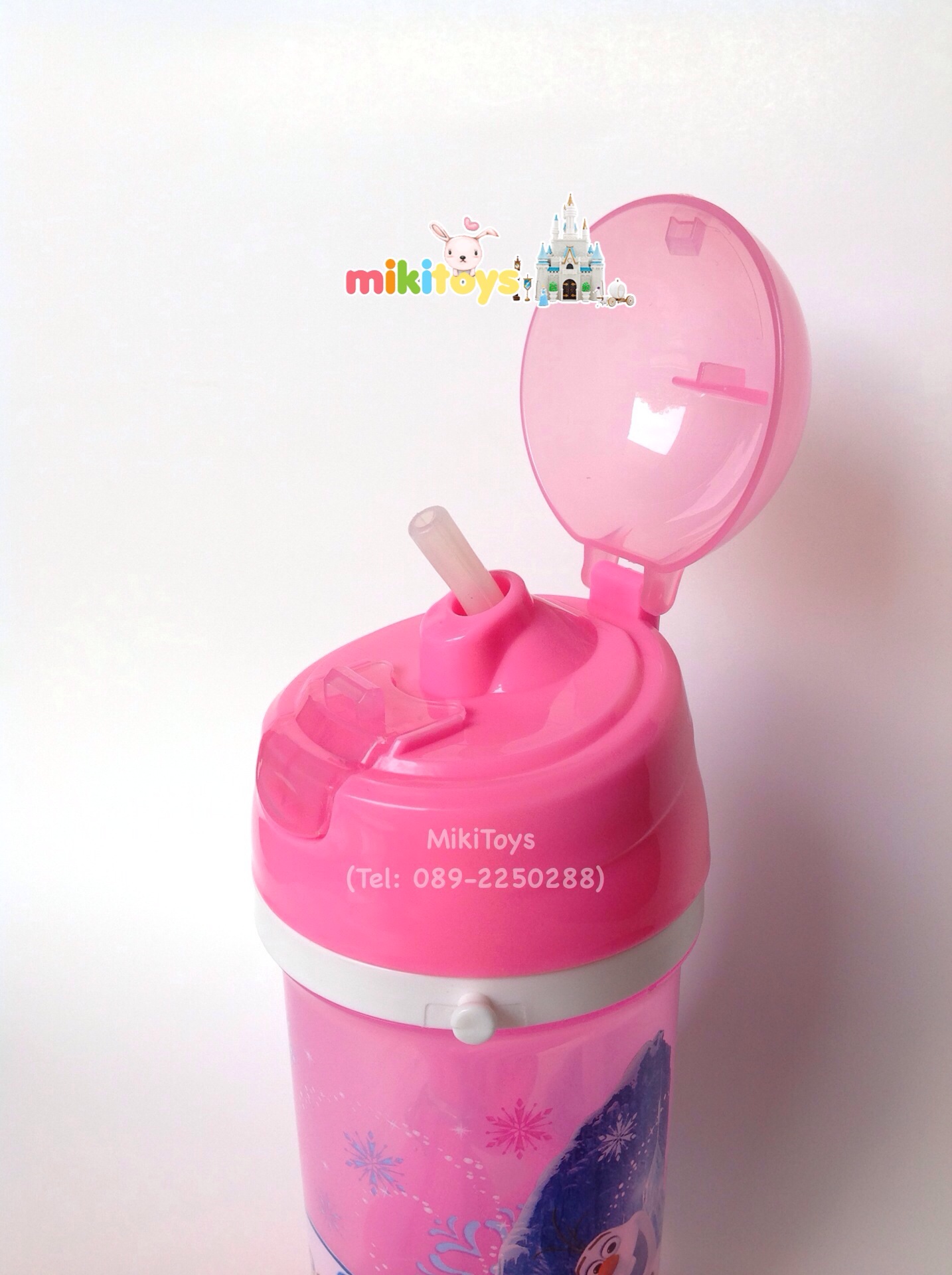 ✅กระติกน้ำโฟรเซน FROZEN ลายเอลซ่า&โอลาฟ (Elsa&Olaf) #FZ1/400 รุ่นกดฝาเด้ง สีชมพู