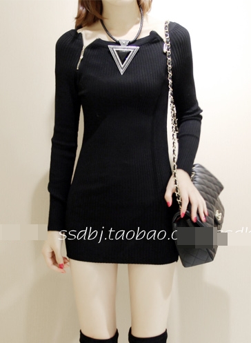 Pre Order - เสื้อกันหนาวแฟชั่น มินิเดรส ใส่เปิดไหล่เซ็กซี่ก็ได้ ติดซิบตรงไหล่หน้าสองข้าง : สีดำ / สีน้ำเงิน / สีแดง