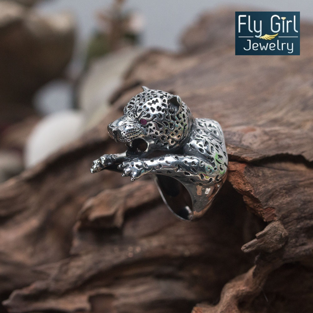 แหวนเสือ แหวนปีขาล แหวนชายเงินแท้ พลอยทับทิมแท้