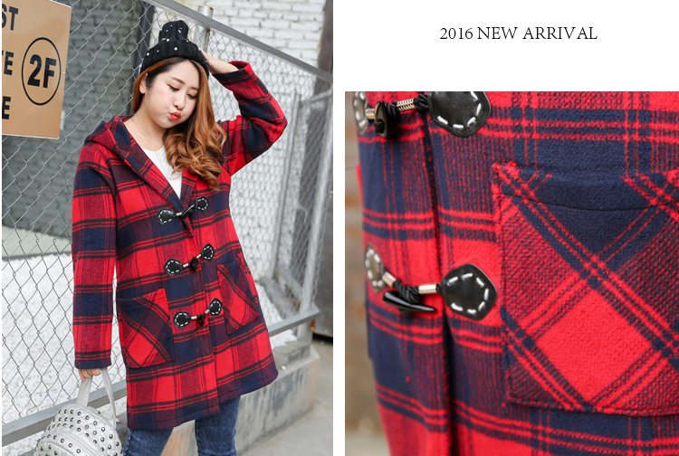 PreOrderคนอ้วน - เสื้อกันหนาว ไซส์ใหญ่ ผ้าซาติน+โพลิเอสเตอร์ ลายสก๊อต มีHood สีแดง