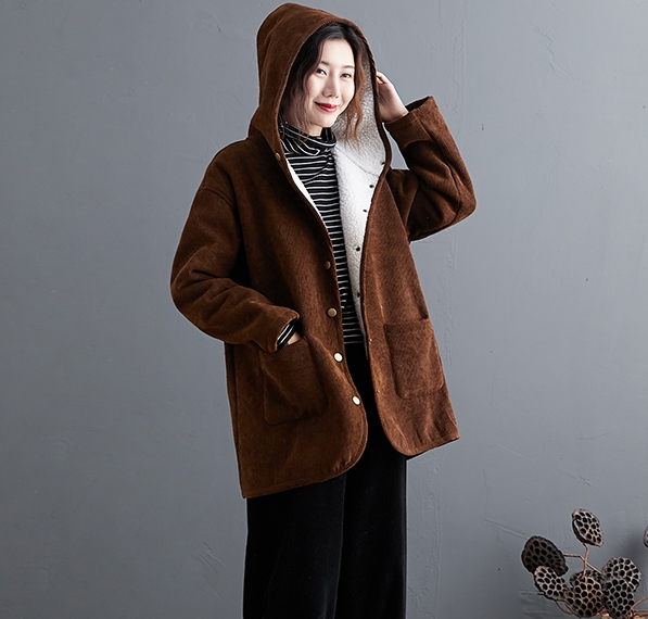 CO-008 เสื้อกันหนาว ผ้าลูกฟูก บุขนด้านใน มีHood สีน้ำเงิน / เหลือง / น้ำตาล