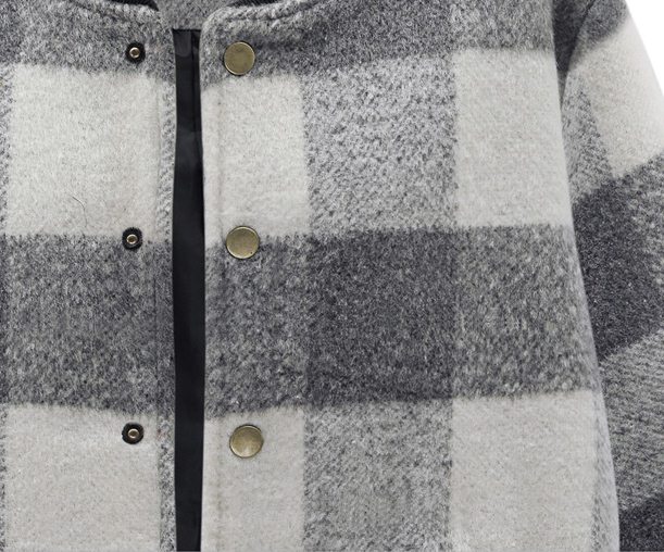 PreOrderคนอ้วน - เสื้อกันหนาว แจ๊คเก็ตขนสัตว์ลายสก๊อต สี : เทา / แดง