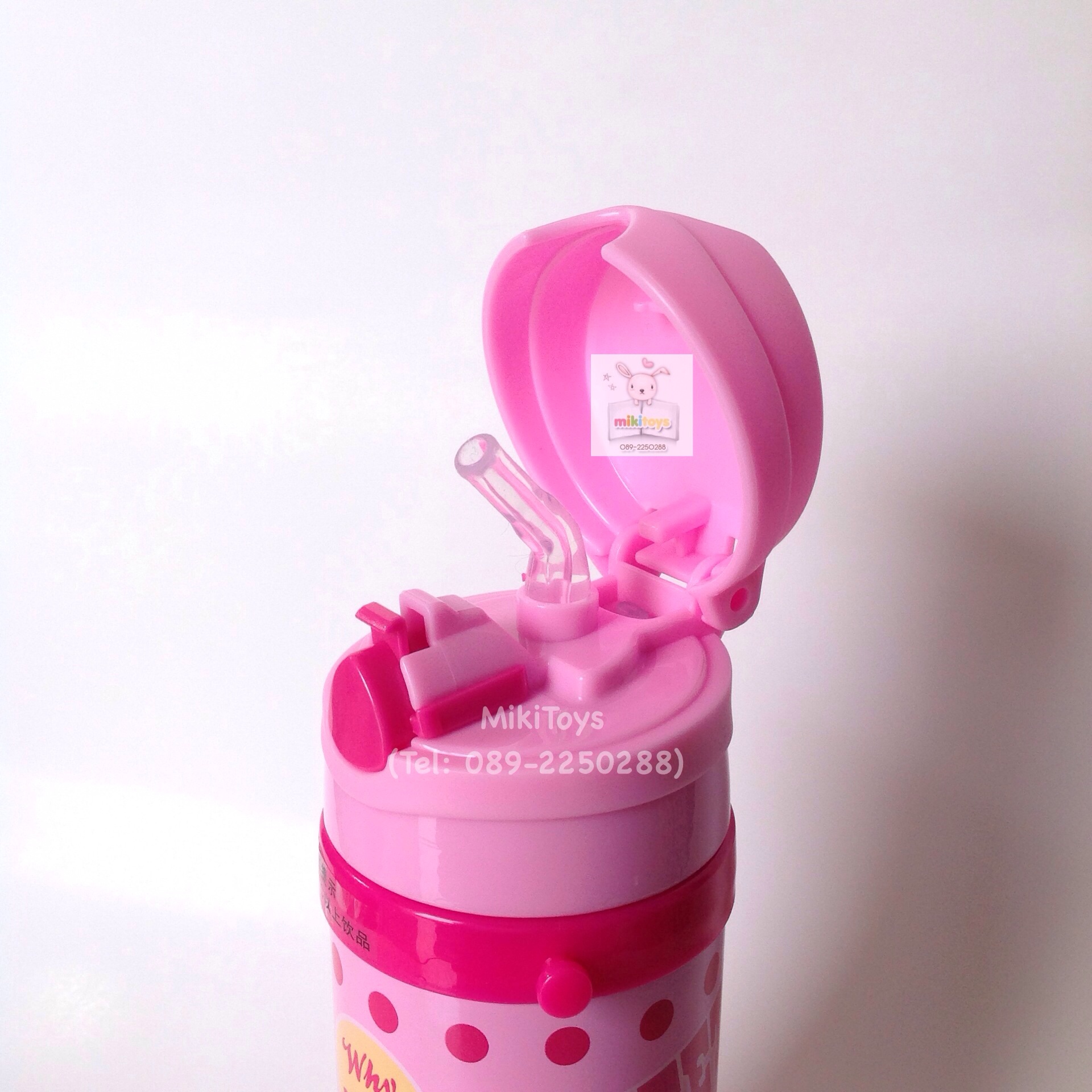 กระติกน้ำมินนี่เมาส์ ลายใหม่ New Minnie Mouse สีชมพู รุ่นกดแล้วฝาเด้ง เก็บอุณหภูมิ