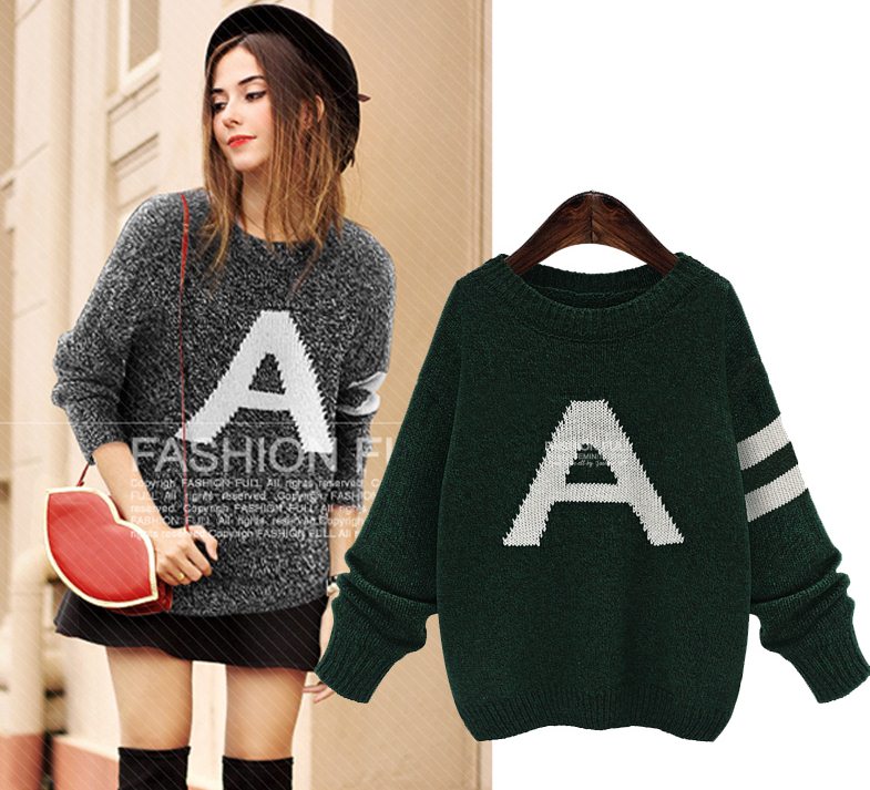 PreOrderคนอ้วน - เสื้อไหมพรมกันหนาว ถักลายอักษรA สี : เทา / เขียว