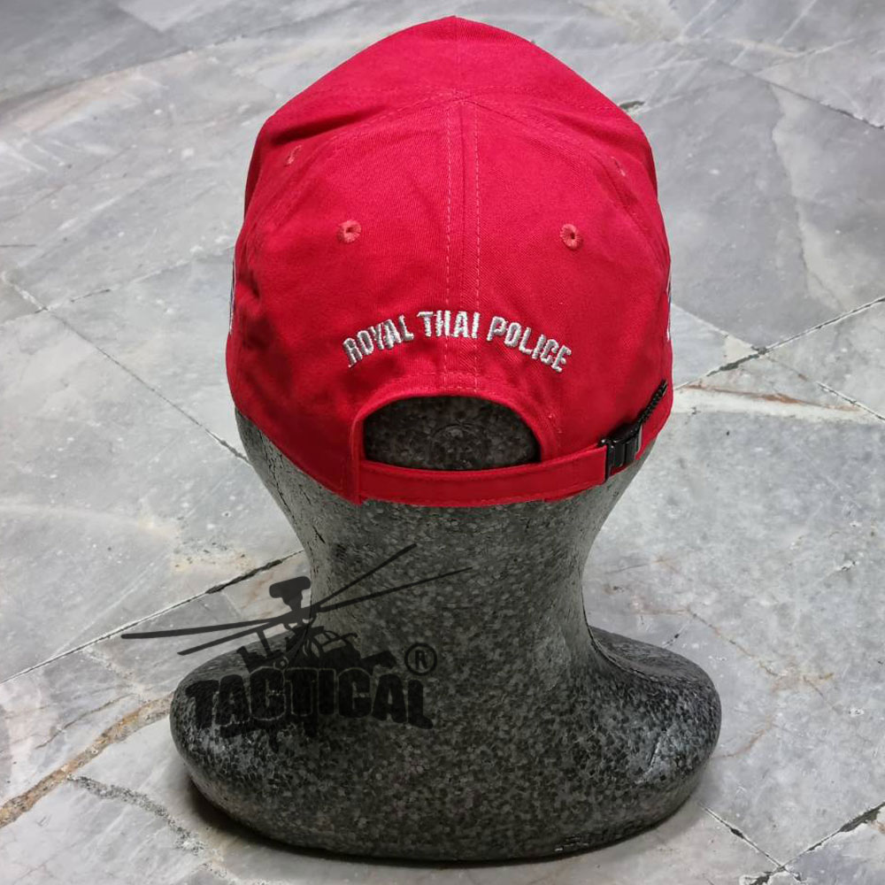 หมวกแก๊ป ครูฝึก แผ่นดิน + POLICE สีแดง ขอบหนา ซิปหลัง