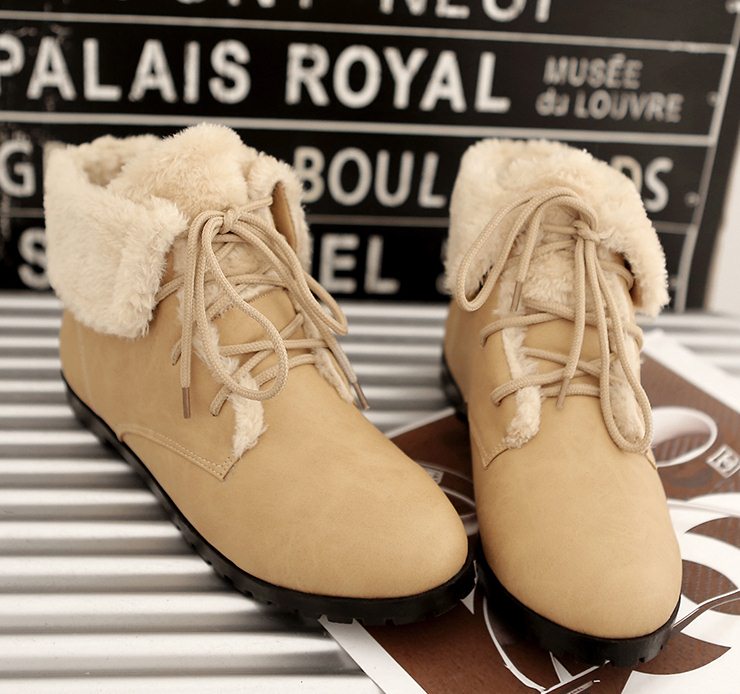 Pre Order - รองเท้ากันหนาว รองเท้าลุยหิมะ หนังPU+กำมะหยี่ ข้างในบุหนังสัตว์ สูง 12cm รอบขา 26cm สี : กากี / ดำ / ขาว ไซส์ 34 / 35 / 36 / 37 / 38 / 39 / 40 / 41 / 42