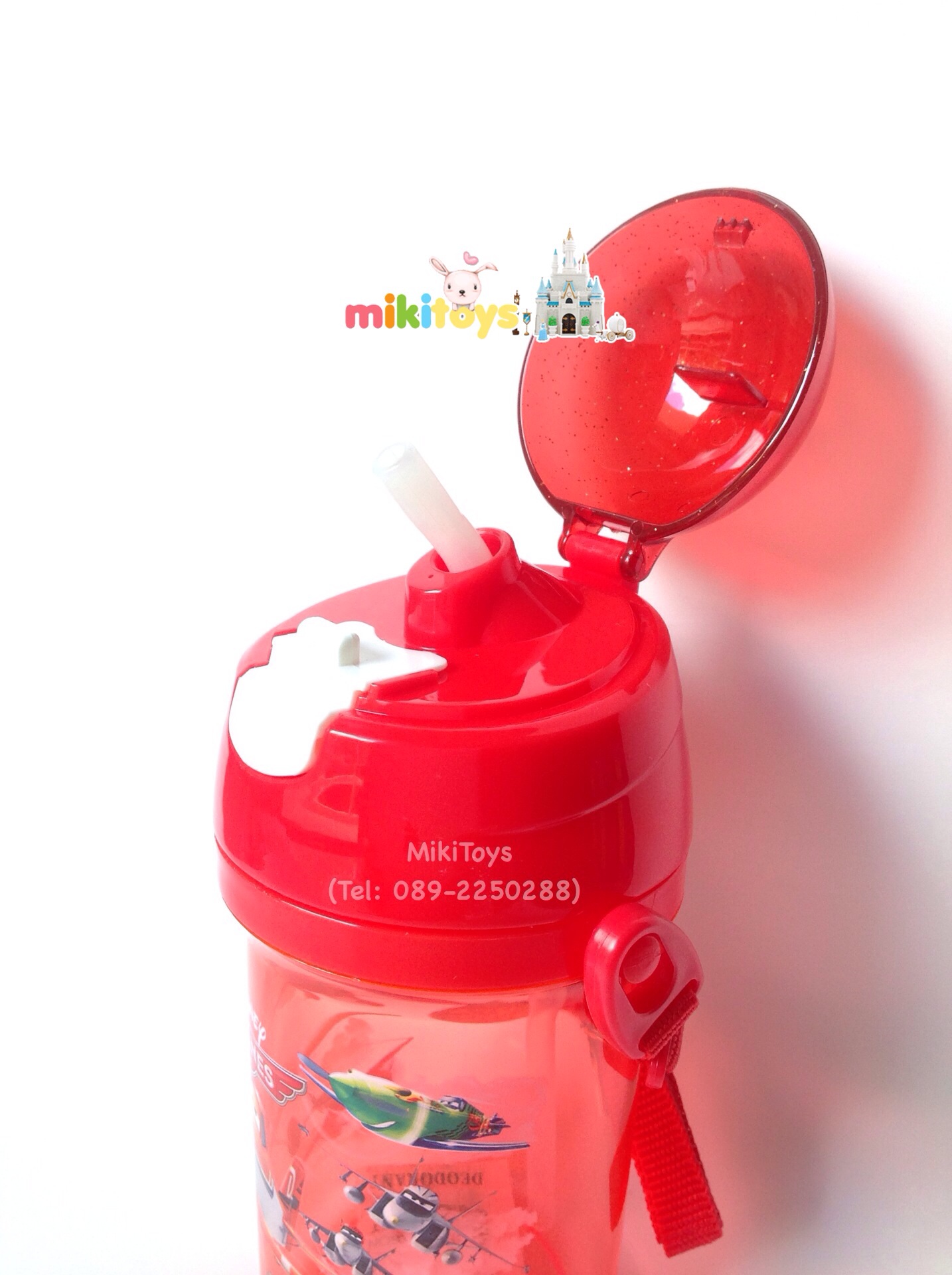 กระติกน้ำเด็กลายเครื่องบิน Planes เหินซิ่งชิงเจ้าเวหา ขนาด400ml. รุ่นฝาเด้ง หลอดในตัว ลายสกรีนสวย