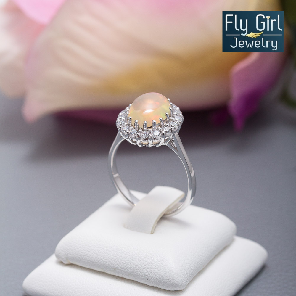 แหวนพลอยโอปอลแท้(ราศีตุลย์)สีรุ้งสวยงาม พลอยเทพเจ้าแห่งความรักและความหวัง