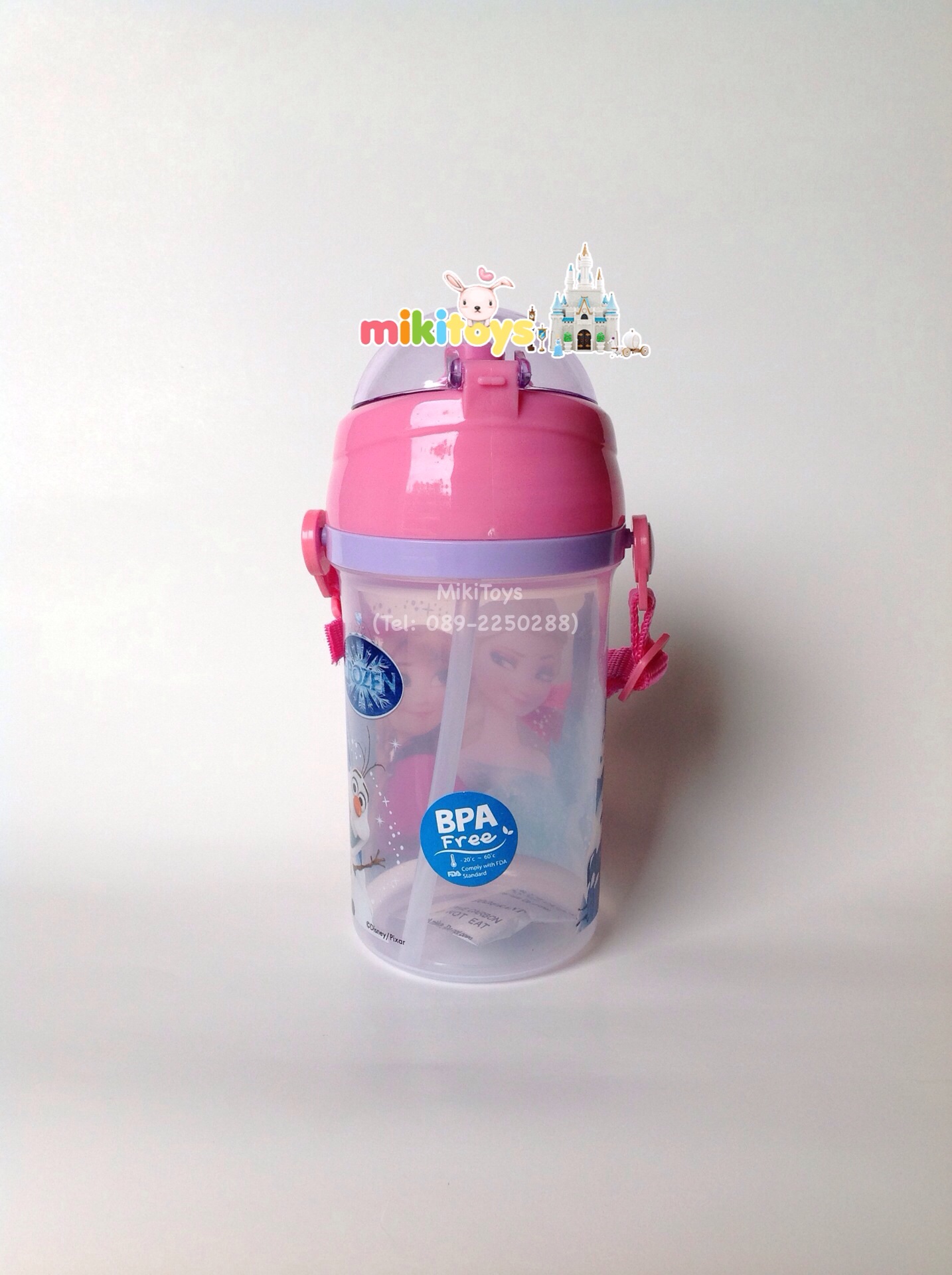 กระติกน้ำเจ้าหญิงโฟรเซ่น Frozen Elsa&Anna #FZpk500 สีชมพู สายสะพายสีชมพู **BPA Free ปลอดภัยกับเด็กๆค่ะ