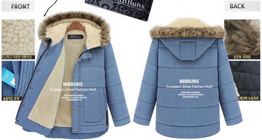 PreOrderคนอ้วน - เสื้อกันหนาวแฟชั่น ไซส์ใหญ่ คนอ้วน แจ๊คเก็ตผ้าฝ้าย ข้างในเป็นขนแกะ มีHood พร้อมขนเฟอ สีฟ้า