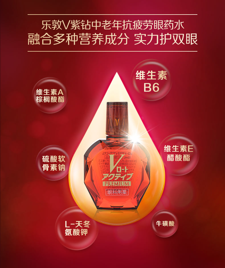 Rohto V Active premium eyedrop ขนาด 15ml ความเย็นระดับ2 (กล่องชมพู) โรโตะ วี แอคทีฟ พรีเมียม น้ำตาเทียมหยอดตาสำหรับผู้สูงอายุ ผสมวิตามินและส่วนผสมหลักรวม 12 ชนิด จากญีปุ่น 15ml