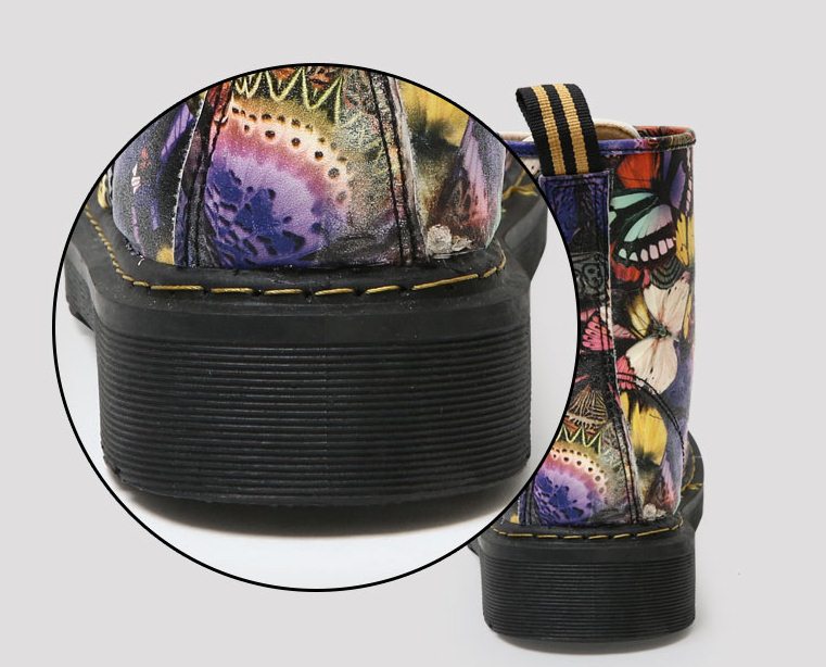 Pre Order - รองเท้ากันหนาว รองเท้าลุยหิมะ หนัง Pu ลายผีเสื้อ ข้างในบุกำมะหยี่ สูง 17cm สี : เหลือง / น้ำเงิน ไซส์ 35 / 36 / 37 / 38 / 39 / 40