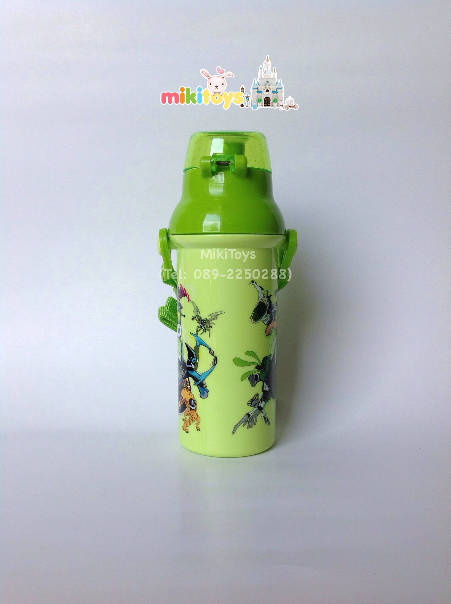 กระติกน้ำเบนเทน Ben10 สีเขียว ลายเท่สไตล์เบนเทน รุ่นยกดื่ม ทำความสะอาดง่ายสุดๆ ถอดสายได้