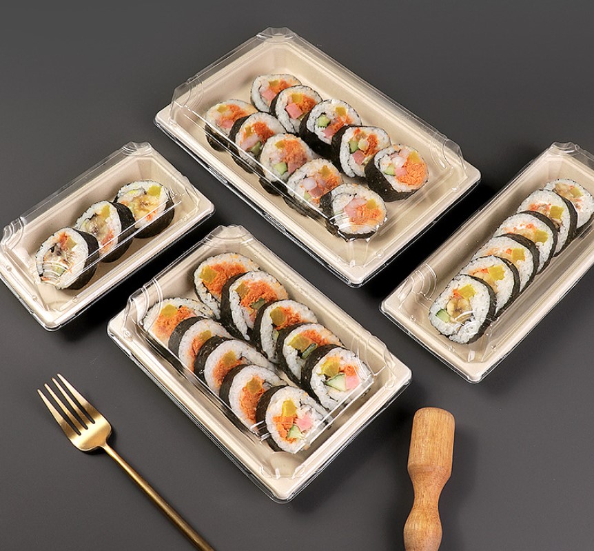 กล่องซูชิ-ขนม-เค้ก กระดาษเคลือบกันน้ำ-น้ำมัน ฝาใส แพ็ค 50 ชิ้น